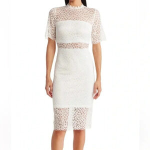 Love By Design | Dresses | Love X Design Lace Dress L Pink Long Sleeve Sheer Floral Midi Romantic Wedding